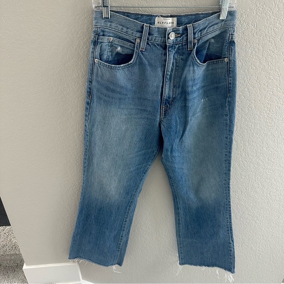 SLVRLAKE FRANKIE Blue Denim Cropped Flared Jeans - Picture 2 of 9